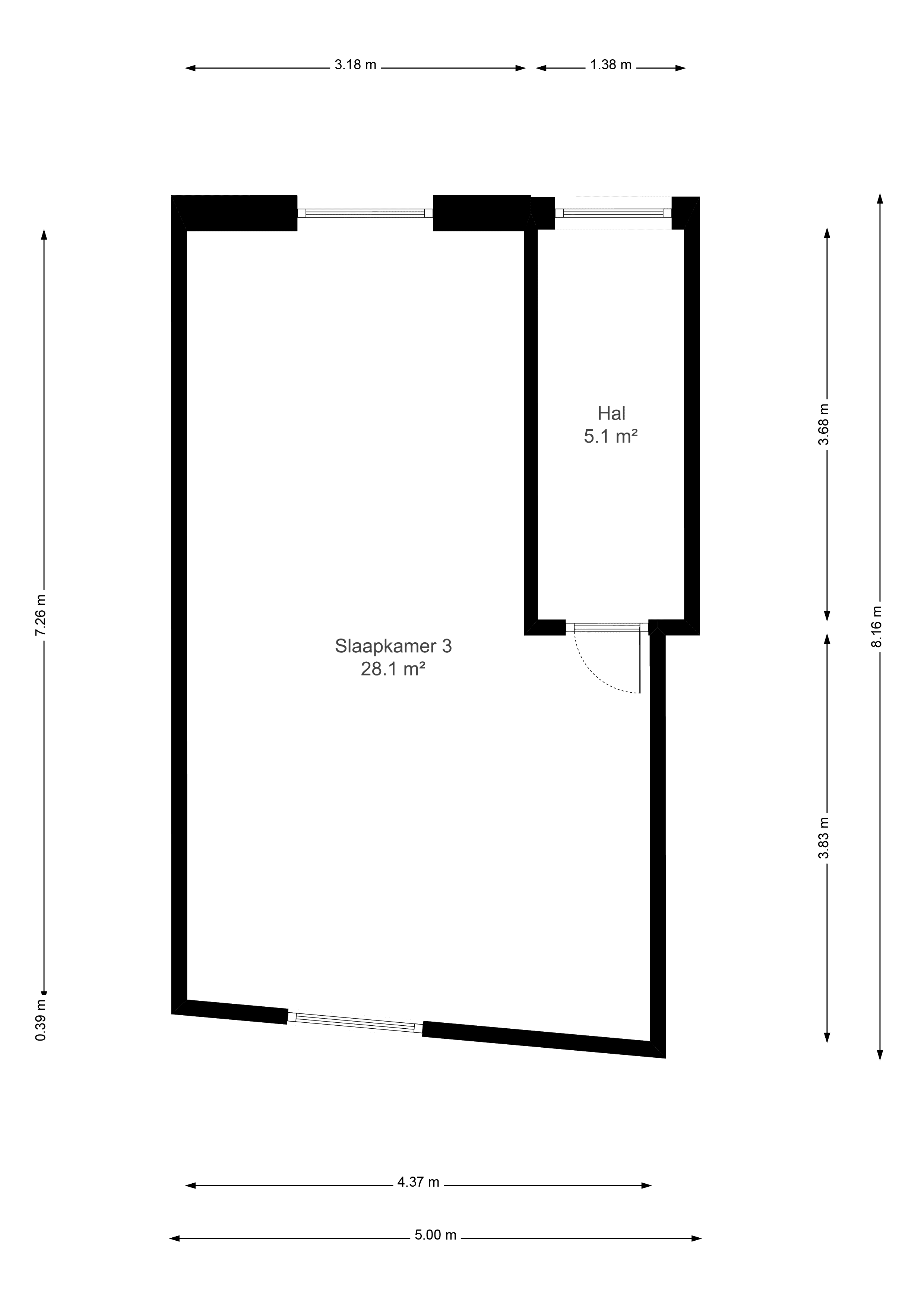 Plattegrond van de tweede verdieping