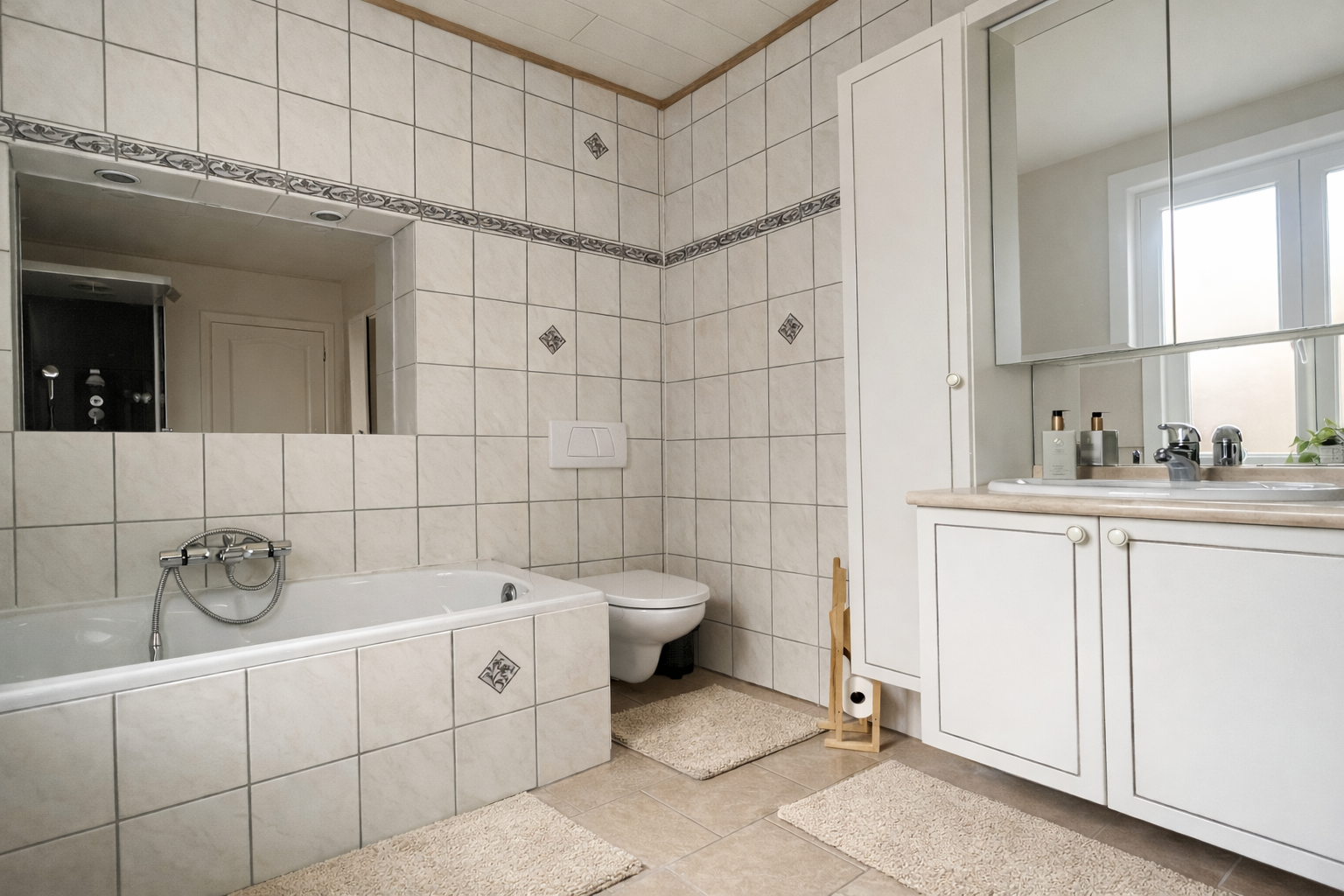 Ruime badkamer met ligbad en wc